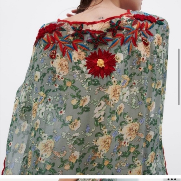 Zara Embroidered Midi  Tunic Dress with V-neck Size S Spring Summer - Picture 6 of 16